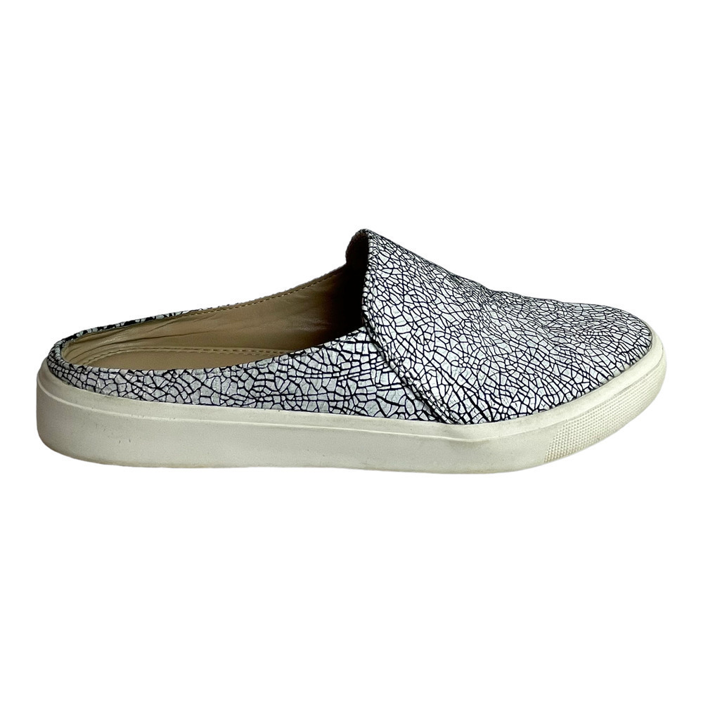 🍀LOGO Lori Goldstein Women's Black White Crackle Print Slip On Loafers Size 7 M